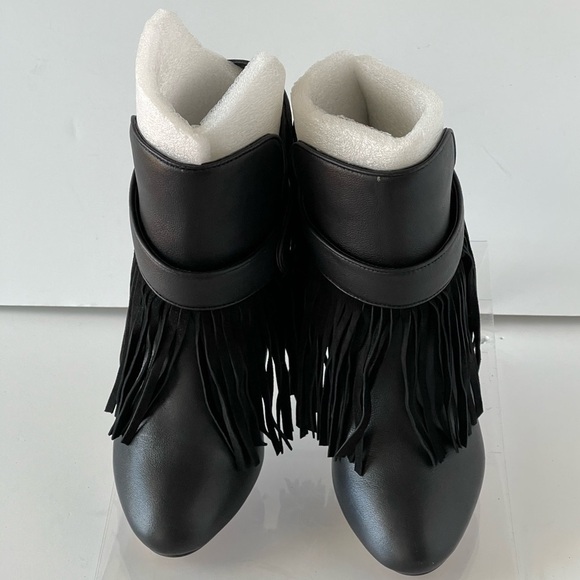 June Ambrose Black Leather Ankle Boots Platform Heels Fringe Tassel Bootie, 6.5W - Picture 6 of 10